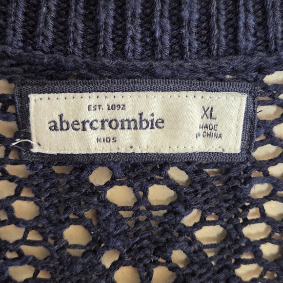 Abercrombie Kids | Navy Blue Open Knit Button Cardigan Sweater Girls Size XL - Picture 4 of 5